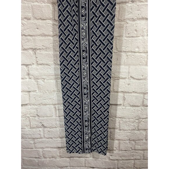 WHITE HOUSE BLACK MARKET Navy Blue White Basket Weave Pull On Wide Leg Pants M - Picture 7 of 12